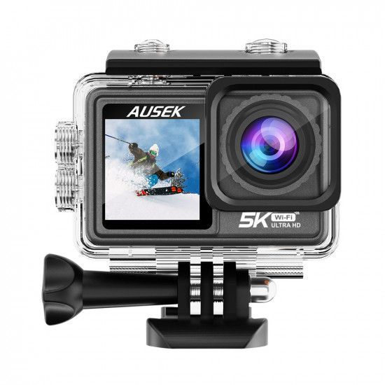 Ausek AT-S81TR Waterproof Dual Display 5K Action Camera with Dual Battery